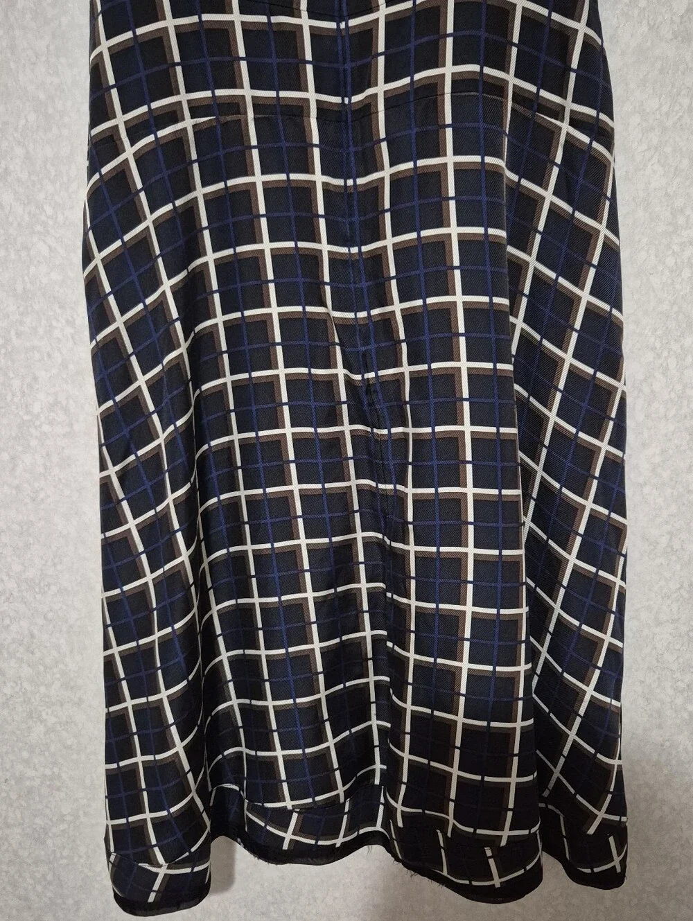 J. Crew Navy and White Windowpane Sleeveless Midi Dress...Size:4 100% Silk